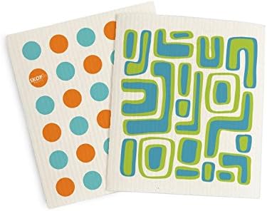 Skoy Cloth - 2-Pack Eco-Friendly & Reusable Swedish Dishcloth, for Kitchen & Household Use, Plastic-Free Packaging, Dishwasher Safe, Designer Series – Dots/Abstract, White Cloth