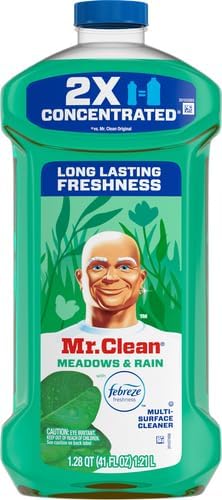 Mr. Clean All Purpose Cleaner, Floor Cleaner for Mopping Home, Bathroom, & Kitchen, Cleaning Liquid for Mop & Bucket, Cleaning Supplies, Multi-Surface Dilutable, Meadows & Rain, 41oz (Pack of 2)