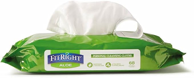 FitRight Personal Cleansing Wipes with Aloe 8x10 Scented 816 Count | Moisturizing Body Wipes for Adults, Incontinence Cleaning, Cloth Wipes for Elderly Care & Bathing