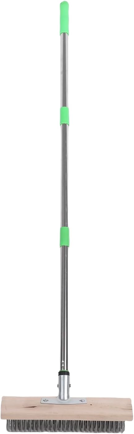 Hyuduo Stainless Steel Wire Scrub Brush, 80-120cm Telescopic Handle with Dense Hard Steel, for Deck Concrete Patio Floor Outdoor Indoor Moss Removal