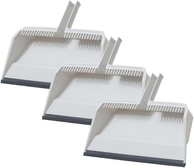 Superio 3-Pack Wide Plastic Dustpan with Comb - 16" Wide, Rubber Lip, Broom Handle Clip, White