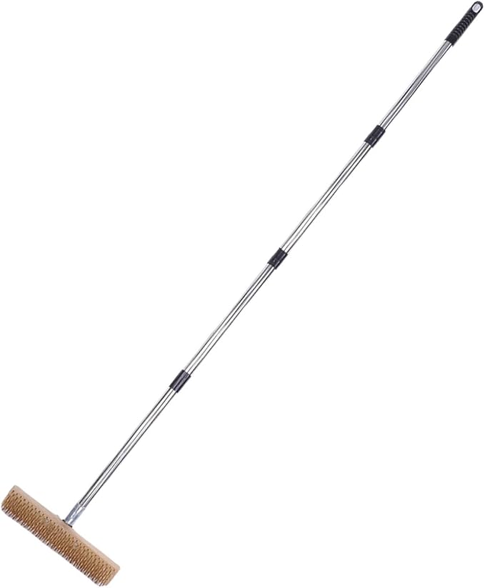 AYNEFY Long Handle Scrub Brush Stainless Steel Wire Scrub Brush Outdoor Tool Deck for Patio Concrete Garage Floors Supplies (30cm / 11.8in)