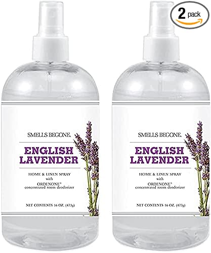 SMELLS BEGONE Air Freshener Home & Linen Spray - 16 oz, Pack of 2 - Odor Eliminator - Made with Essential Oils (Lavender)