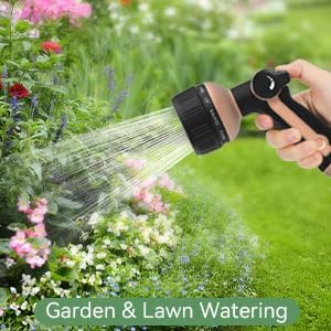 Garden Hose Nozzle Heavy Duty,Metal Water Hose Nozzle with 10 Adjustable Spray Patterns, High Pressure Hose Sprayer Nozzle Thumb Control On Off Valve for Lawn & Plant Watering, Car & Pet Washing