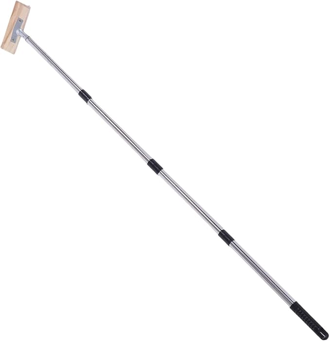 Heavy Duty Stainless Steel Wire Scrub Brush with Long Handle Moss Remover Wire Broom Outdoor Floor Scrub Brush for Patio Deck Garden Garage (20cm / 7.9in)