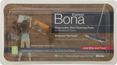 Bona Hardwood Floor Disposable Wet Cleaning Pads - 12 Pads per Pack - unscented - Use Mops - Residue-Free Floor-Cleaning Solution for Wood Floors,(Pack of 6)