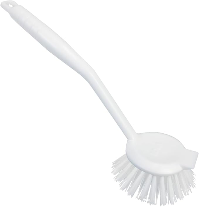 LOLA Dish Brush w/Scraper, 6 Pack, Durable Fiber Non-Scratch Bristles, Ergonomic Non-Slip Grip Handle, for Baked-on & Caked-on Messes