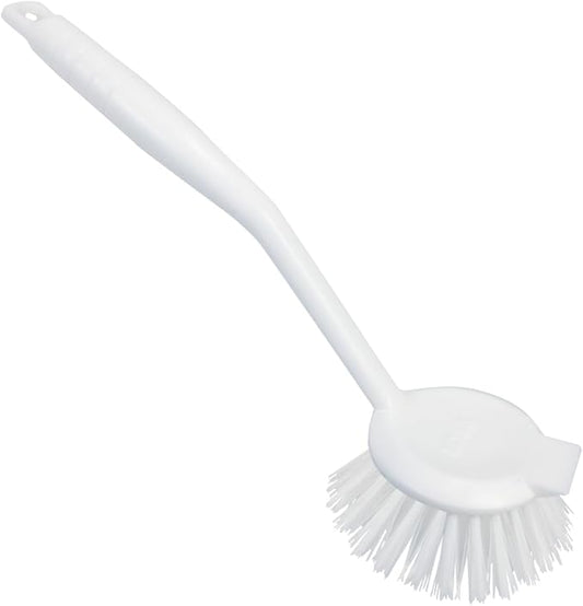 LOLA Dish Brush w/Scraper, Durable Fiber Non-Scratch Bristles, Ergonomic Non-Slip Grip Handle, for Baked-on & Caked-on Messes, 1 Pack