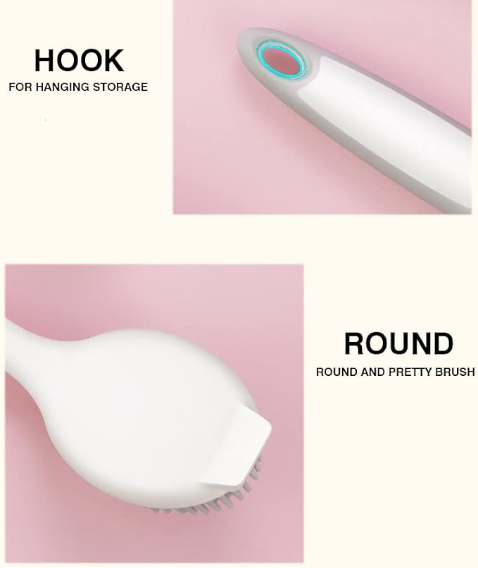 Dish Scrubber, Silicone Soft Bristles Scrub Brush with Scraper Tip, Comfortable Grip Brushes for Kitchen Sink, Pans, Pots, Skillet, Vegetable, Fruit, Potato Cleaning (White/Grey)