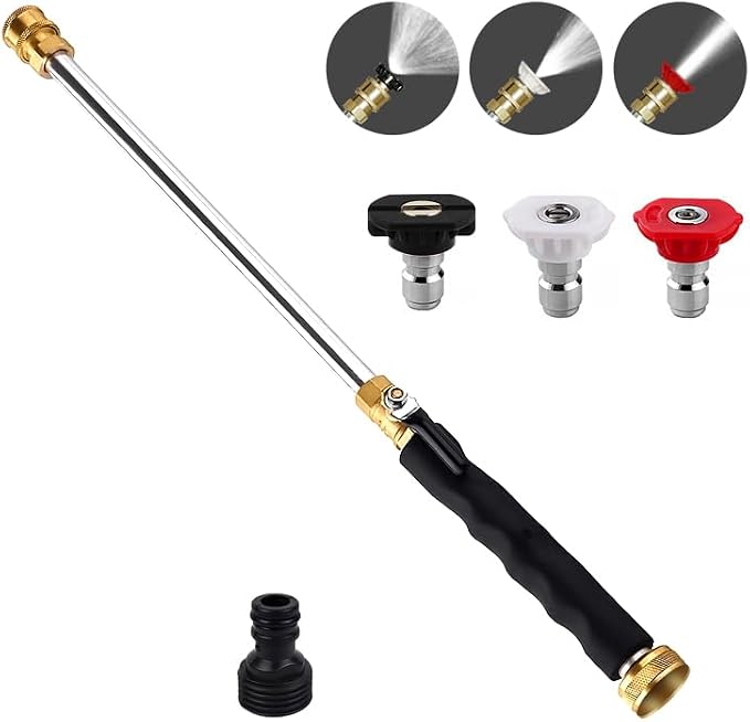 Jet Nozzle High Pressure Hose Nozzle, 18” Hydro Water Hose Nozzle | for Garden Hose with 3 Nozzles & Hose Quick Connectors, Power Washer Wand for Cleaning Patio, Car, Window, Black