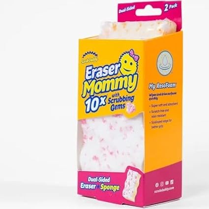 Scrub Daddy Eraser Mommy 10x with Scrubbing Gems Erase, flip, Wipe! A Gentle Wipe with The Water Activated Sponge Eraser (2 Pack)