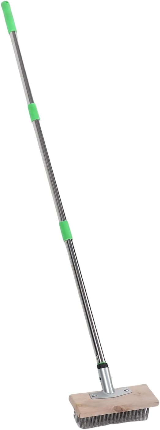 Fafeicy Stainless Steel Floor Scrubber, Adjustable Deck Brush for Heavy Duty Cleaning with 120CM Long Handle for Outdoor and Indoor Use