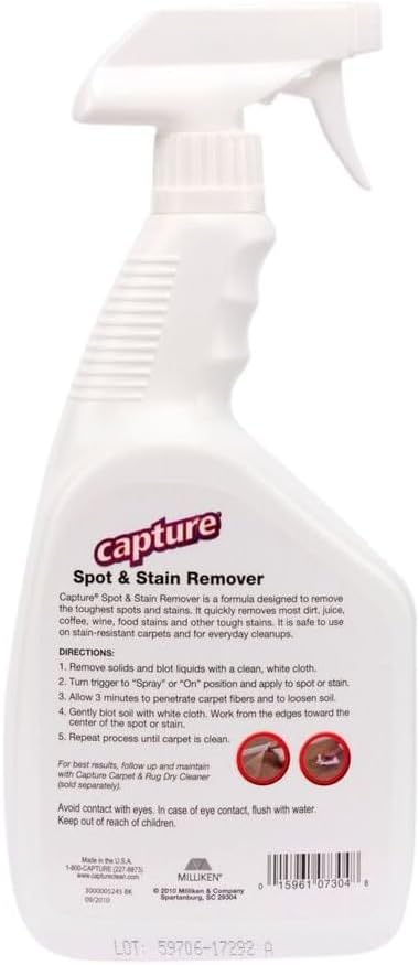 Capture Spot and Stain Remover Carpet - Dirt, Juice, Coffee, Wine, Food and Tough Rug Stains Eliminator - Couch, Sofa Cleaner and Stain Remover - Multi-Purpose Cleaning Essentials (32 oz)