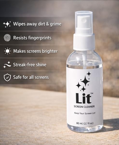 Spray Kit (80 mL) + Microfiber Cloth — for Phone, iPad, Tablet, Laptop, Monitor, TV, Camera Lenses & Eyeglasses — Streak-Free, Alcohol-Free & Ammonia-Free, Travel Size