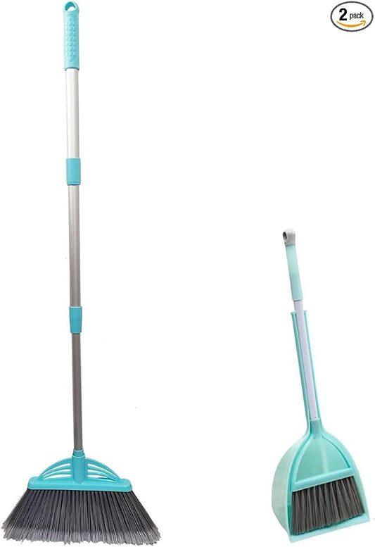 Mini Broom and Dustpan and Telescopic Rod Long Handle Broom, Camping Cleaning Tools, Light Blue