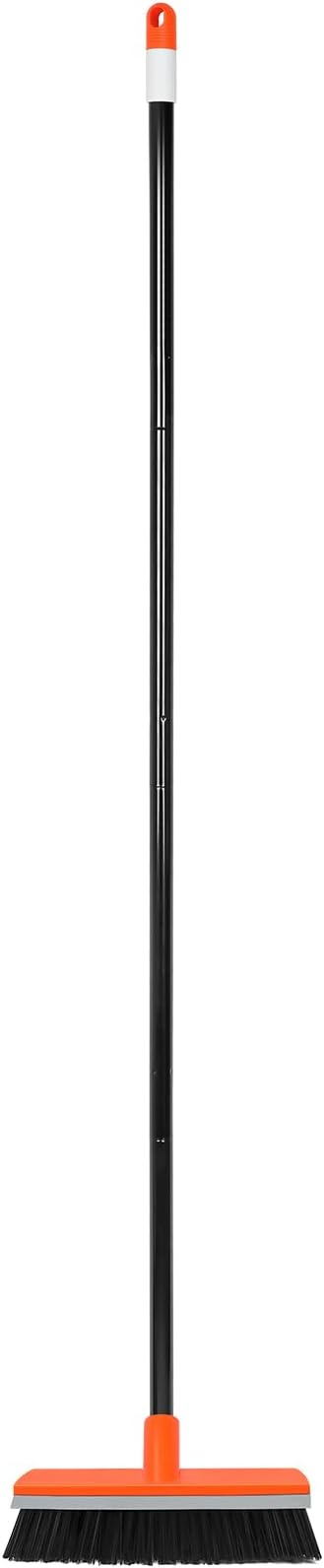 Deck Brush with Long Handle, Stiff Bristle Floor Scrub Broom, 55'' Outdoor Scrubber Remove Dirt, Leaves, Snow on Carpet, Patios, Garage, Concrete
