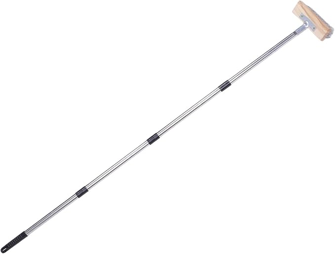 Heavy Duty Stainless Steel Wire Scrub Brush with Long Handle Moss Remover Wire Broom Outdoor Floor Scrub Brush for Patio Deck Garden Garage (20cm / 7.9in)