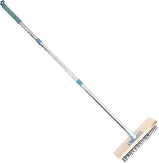 PRETYZOOM Heavy Duty Stainless Steel Scrub Brush with Pole for Tough Outdoor Cleaning for Decks Patios and Concrete Ergonomic Design for Comfortable Use