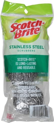 Scotch-Brite Stainless Steel Scrubbers,Scouring Pads for Cleaning Tough Baked-On Messes,Metal Scrubbers for Cleaning Dishes,3 Scrub Pads,(Pack of 8)