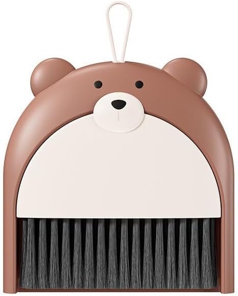 Mini Broom and Dustpan Set 6.2x6.3 Inches Compact Hand Broom for Desktop Table Countertop Car Office Kitchen Small Space Cleaning (Brown)