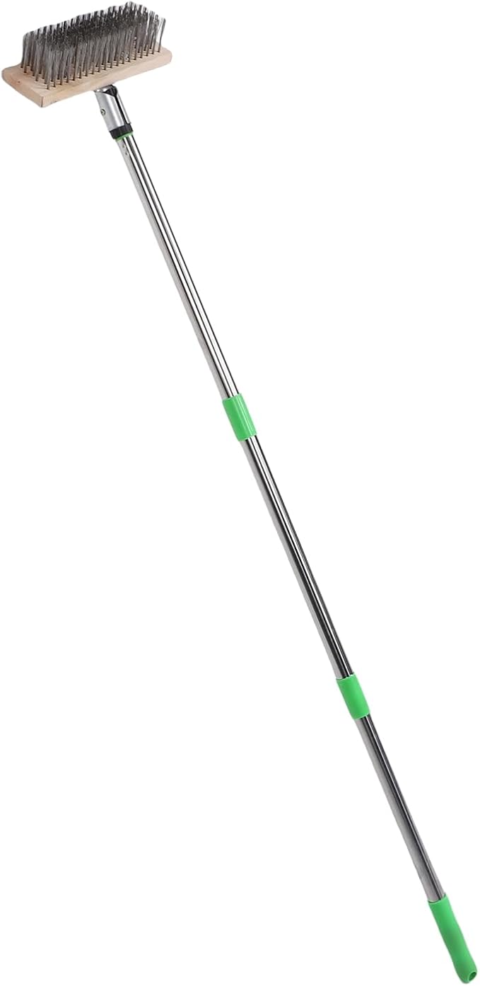 Fafeicy Stainless Steel Floor Scrubber, Adjustable Deck Brush for Heavy Duty Cleaning with 120CM Long Handle for Outdoor and Indoor Use