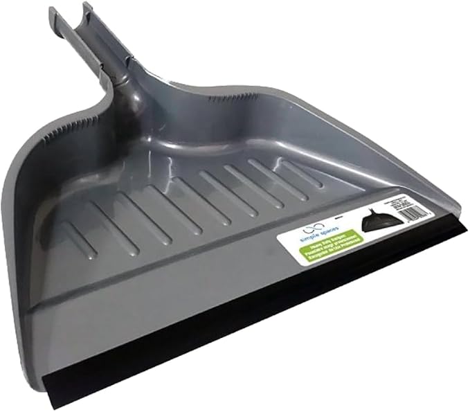 Edward Tools Simple Spaces Heavy Duty Plastic Dust Pan - Snap Attachment to Standard Brooms - Rubber Edge for Easy Sweep of Small Items (Silver)