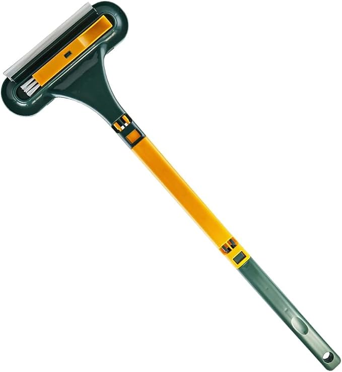Window Screen Cleaning Brush, 2 in 1 Screen Cleaner Tool with Squeegee, Multi-Purpose for Patio, Door, Porch Screens (Yellow)