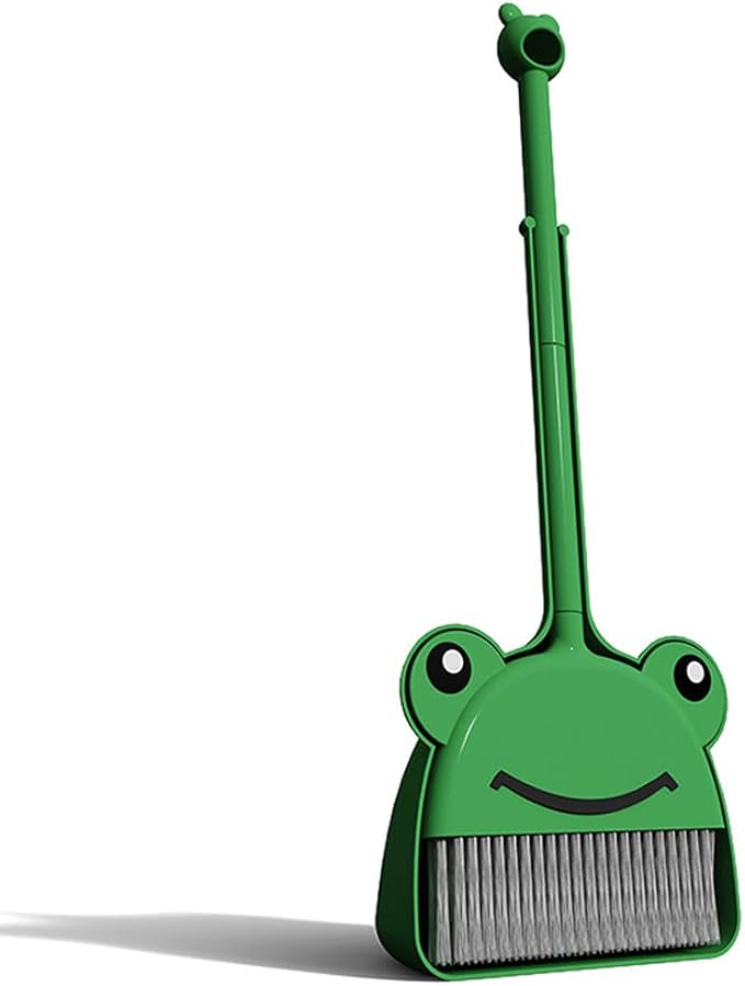 Mini Broom with Dustpan for Boy I Kids Small Cleaning Set Combo Pretend Play I Toddler Kitchen Dress Up Toys–Frog Green