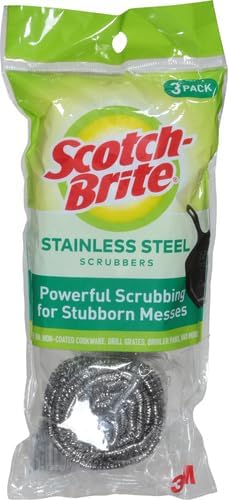 Scotch-Brite Stainless Steel Scrubbers,Scouring Pads for Cleaning Tough Baked-On Messes,Metal Scrubbers for Cleaning Dishes,3 Scrub Pads,(Pack of 8)