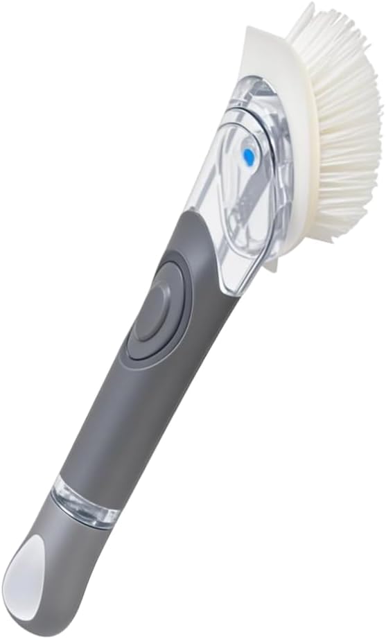 CELOX Soap Dispensing Dish Brush, Kitchen Brush for Dish Pot Pan Sink Cleaning, Gray
