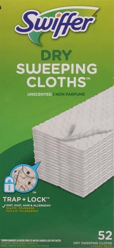 Swiffer Sweep + Mop,Dry Pads Refill,Floor Cleaner for Dirt,Dust,Hair,Cleaning Cloths for Mopping Home,Bathroom,Kitchen,Dust Mop,Floor Duster,Unscented,52ct,(Pack of 3)