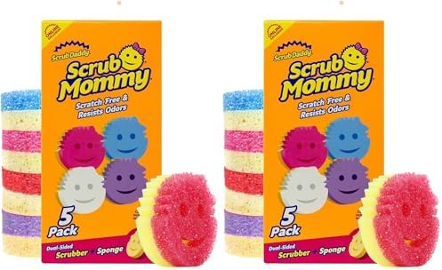 Scrub Daddy Scrub Mommy Kitchen Sponges for Dishes & Wiping Spills - Dual-Sided Dish Scrubber Sponge for Cleaning - Multi-Colored Bulk Pack - Stain & Odor Resistant (5 Count) (Pack of 2)