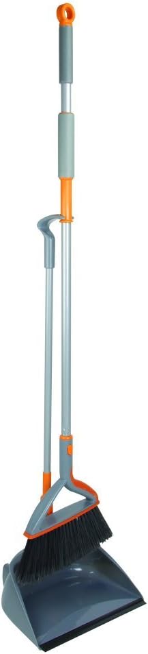 Casabella Quick 'n Easy Upright Broom and Dustpan Set, Multi-Surface for Tile, Wood & Laminate Floors, Gray
