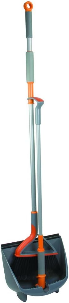Casabella Quick 'n Easy Upright Broom and Dustpan Set, Multi-Surface for Tile, Wood & Laminate Floors, Gray