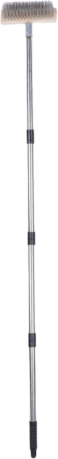 Heavy Duty Stainless Steel Wire Scrub Brush with Long Handle Moss Remover Wire Broom Outdoor Floor Scrub Brush for Patio Deck Garden Garage (20cm / 7.9in)