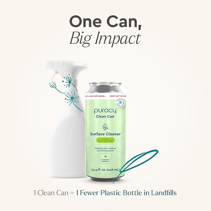 Puracy All Purpose Cleaner Clean Can – Plant-Powered Multi-Surface Cleaner - Surface Cleaner Solution As Seen on TikTok (Green Tea + Lime, 14.4 fl oz, 3 Pack)