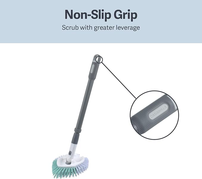 Casabella Tub & Tile Brush - Bathroom Cleaning Brush, Extendable Handle, All-Around Dual Bristles, Bristled Head, Non-Slip Grip