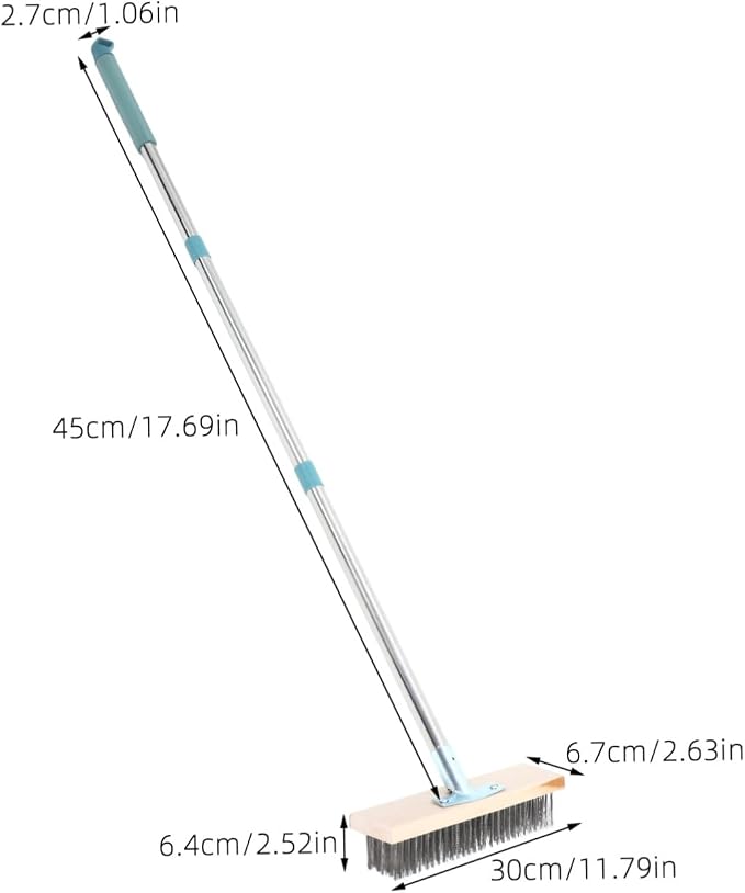 PRETYZOOM Heavy Duty Stainless Steel Scrub Brush with Pole for Tough Outdoor Cleaning for Decks Patios and Concrete Ergonomic Design for Comfortable Use