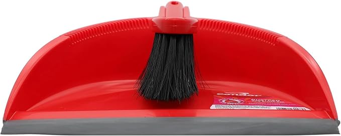 Condor Home Dustpan and Brush Set, Red Plastic Cleaning Tool With Long Handle, Heavy Duty Dust Pan With Soft Bristle Broom, 2-Pack