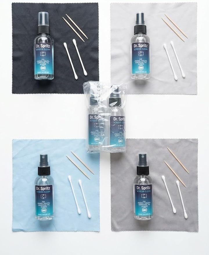 Dr. Spritz Screen Cleaner Spray (2 Pack) - Streak-Free Cleaning Kit for Laptop, MacBook, iPhone, Smart TV & Computer Monitor - Plant-Based & Alcohol-Free - Includes 2 Microfiber Cloths & Detail Tools