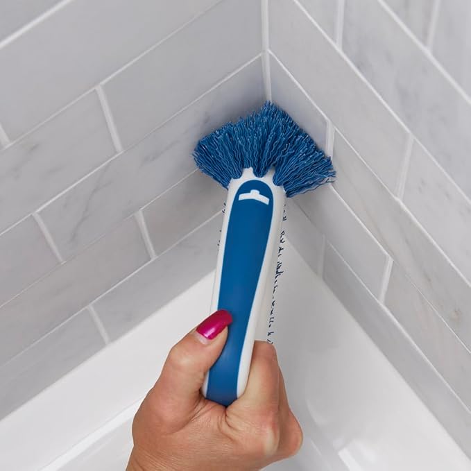Unger 2-in-1 Grout and Corner Scrubber Brush Tool, Crevice Bathroom Cleaning Supplies for Showers, Door Tracks, Tile, and Bathtubs, Household 360-Degree Scrubbing Power (Pack of 4)