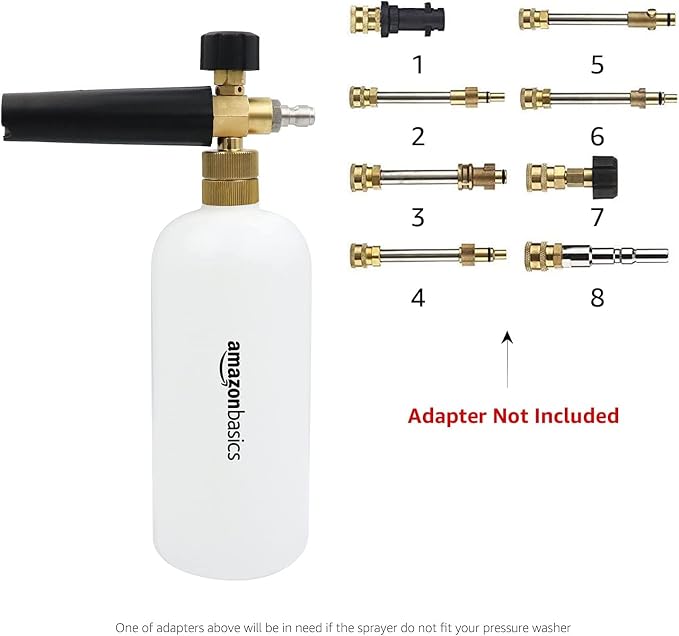 Amazon Basics Foam Cannon with 1/4-Inch Quick Connector for Pressure Washer, Snow Foam Lance for Car Washing, Adjustable Nozzle, 33-Ounce (1 Liter)