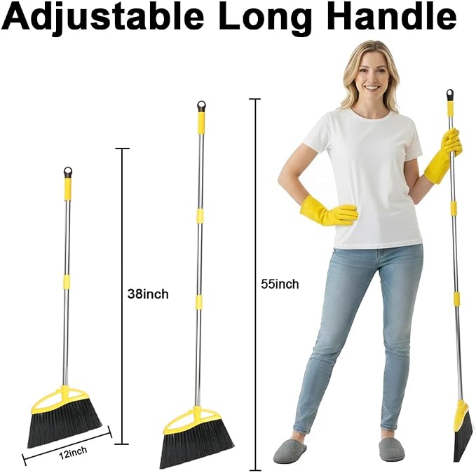 Gloffer Soft Bristles Broom for Indoor Sweeping, Household Cleaning Angle Broom with 55inch Long Handle for Home Office Hardwood Tile Floors Kitchen