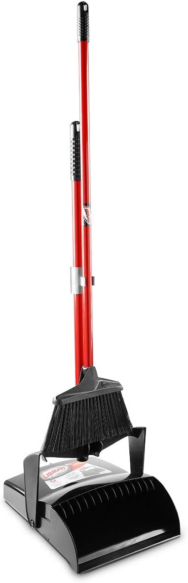 Libman Commercial 919 Lobby Dust Pan and Broom Set (Open Lid), 41" Length, 12" Width, Black/Red (Pack of 2)