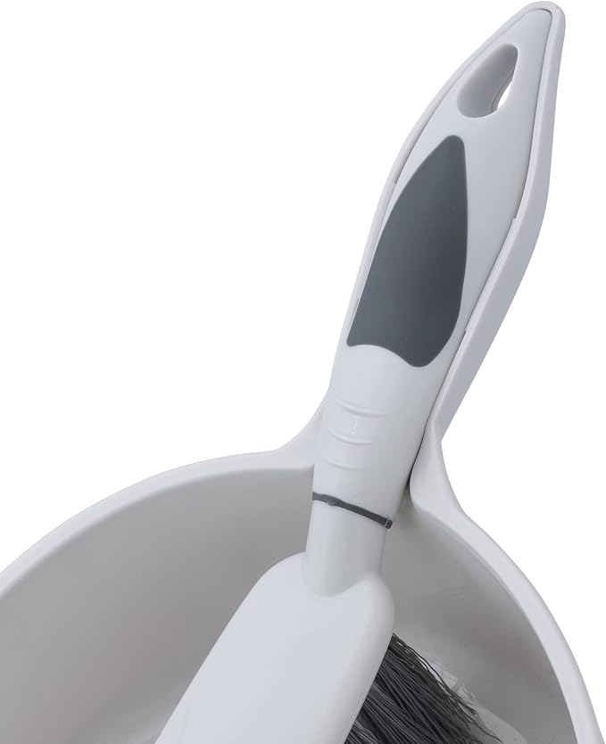 Dustpan and Brush Set, Hand Broom with Ergonomic Grip Handle - Rubber Edge for Easy Dirt Pickup, Durable Material - Grey & Blue Hand Brush by Superio, 2-Pack (Gray, 2-Pack)