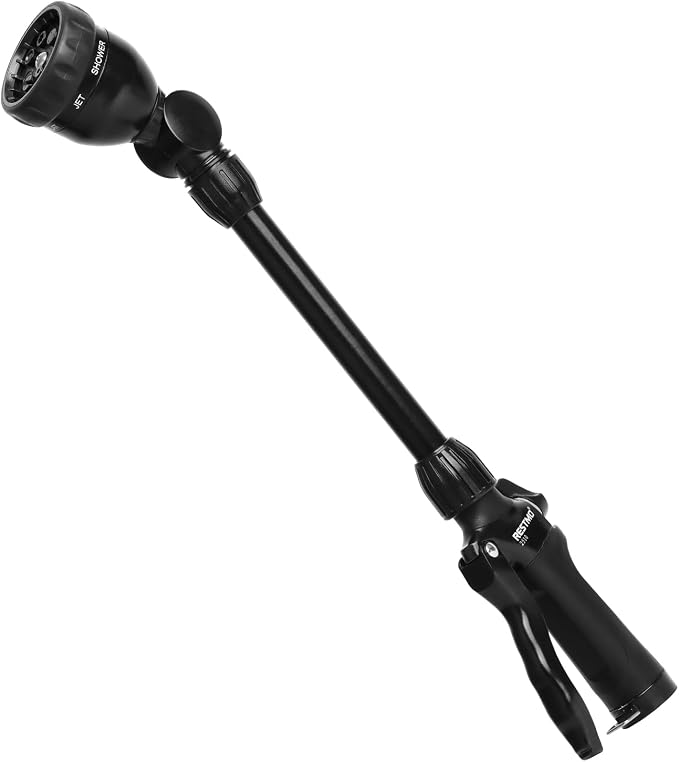 RESTMO Heavy Duty Metal Hose Wand, Watering Wand for Garden Hose | 180° Swivel Ratcheting Head, 16'' Hose Sprayer, 7 Spray Patterns, Flow Control, Ideal for Hanging Baskets & Shrubs