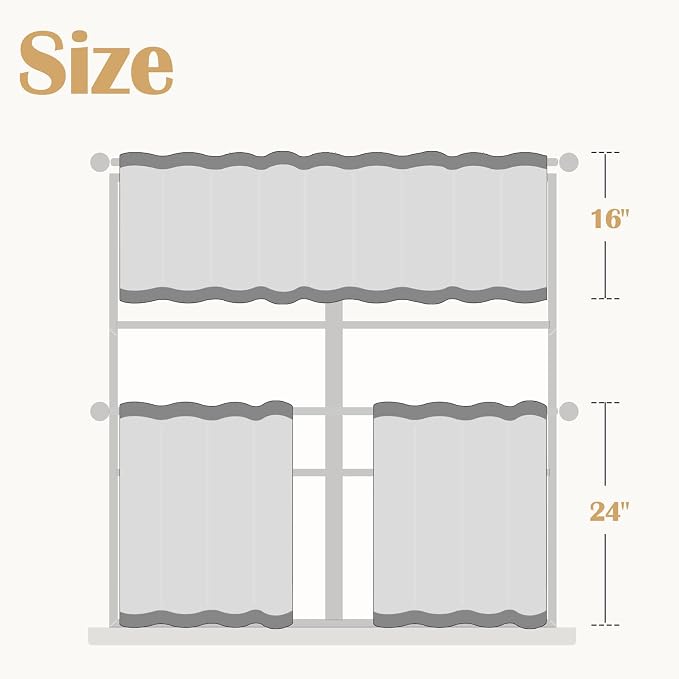 jinchan Kitchen Curtains and Valances Set 3 Pieces Linen Tiers and Valance 24 Inch Cafe Curtains with Valance Rod Pocket Farmhouse Small Drapes Set Rustic Country for Laundry Room Bathroom Blue | Light filtering, rod pocket, cafe curtains, farmhouse, m...
