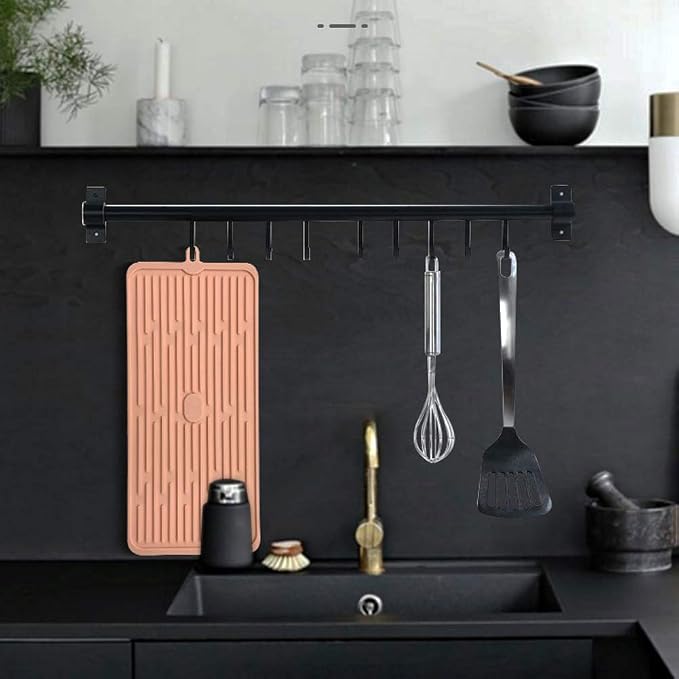 Dish Drying Mat,Large Silicone Drying Mat,Silicone Kitchen Countertop Drying Mat for Pots, Pans, Glassware, Silverware (Pink)