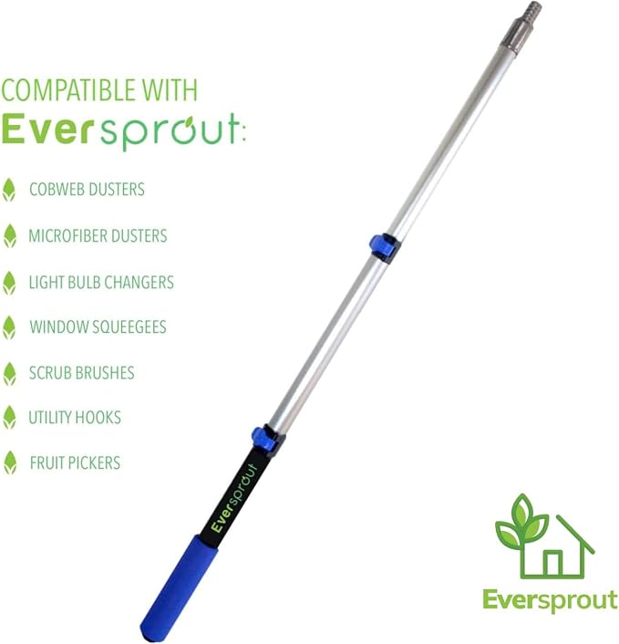 EVERSPROUT Scrub Brush, 1.5 to 3ft Pole, Rubber Bumper, No-Scratch | For Cars, Trucks, RV, Boats, Driveways, Decks, Patios, Decks, House Siding, 8-10ft Standing Reach, Non-Slip Grip, Lightweight