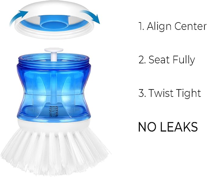 Dish Brush with Soap Dispenser, Firm Bristles Dish Scrubber for Pots, Pans & Sink Cleaning, 2 Pack
